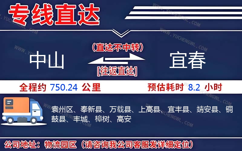 中山到宜春物流公司